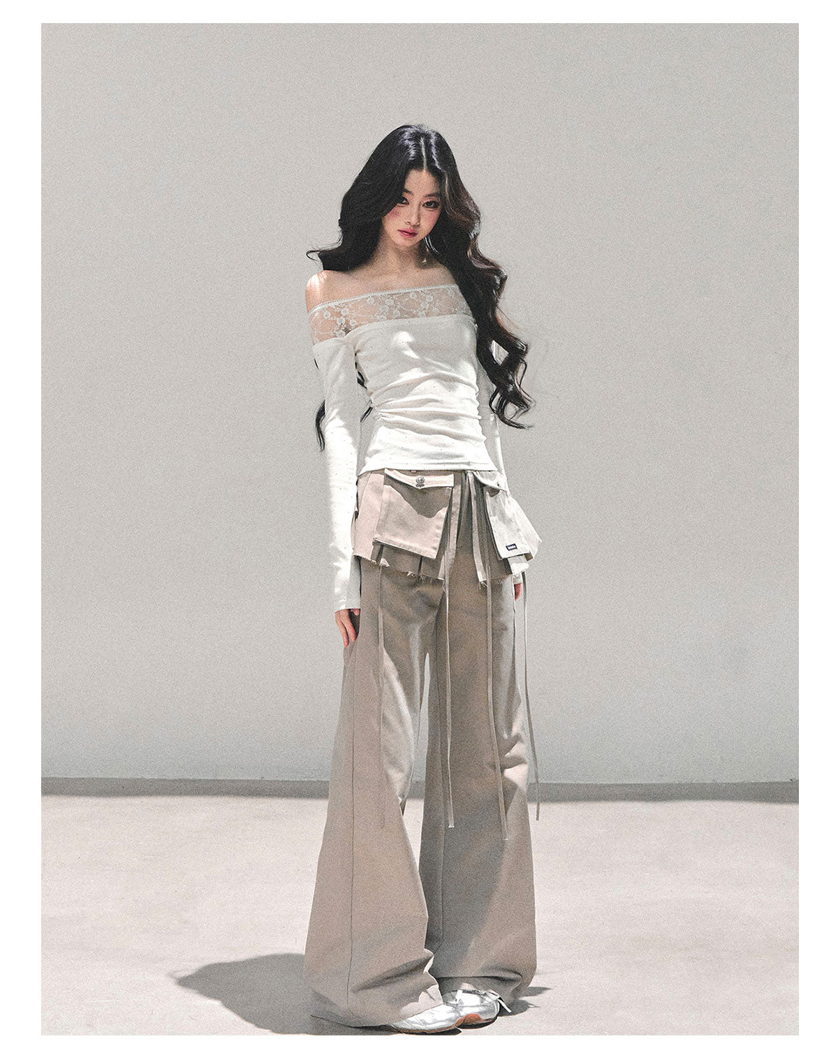 ShaoYeYan Blank Warmth Off-Shoulder Long Sleeve T-Shirt