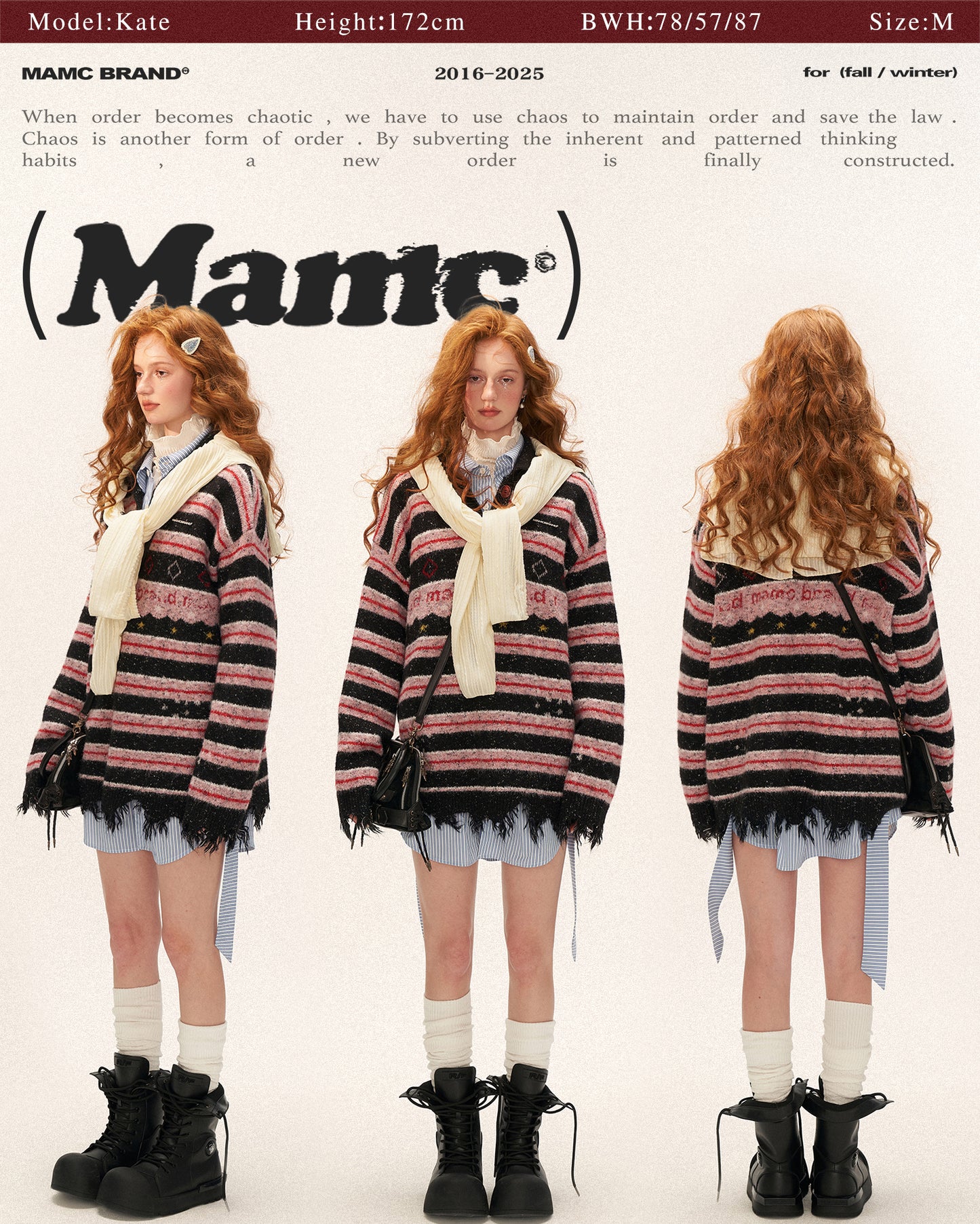 MAMC Star Striped Polo Collar Sweater