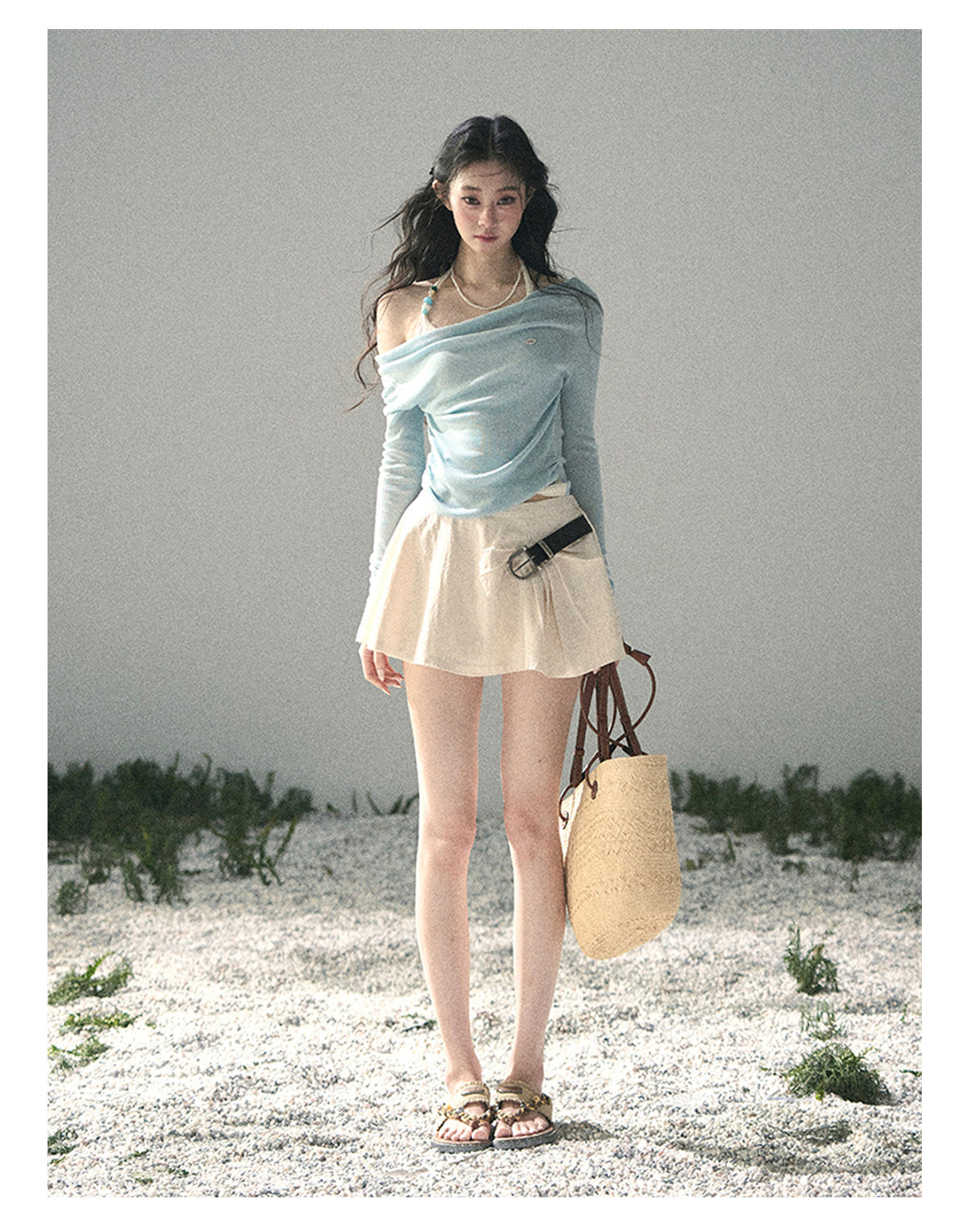 ShaoYeYan Aomalm Frosting on the Shoulder Fake Two-Layer Halter Top