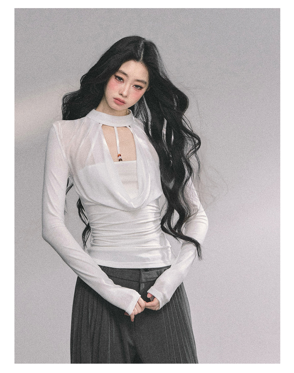 ShaoYeYan Baddie Hot Girl Fake Two-Layer Long Sleeve Top