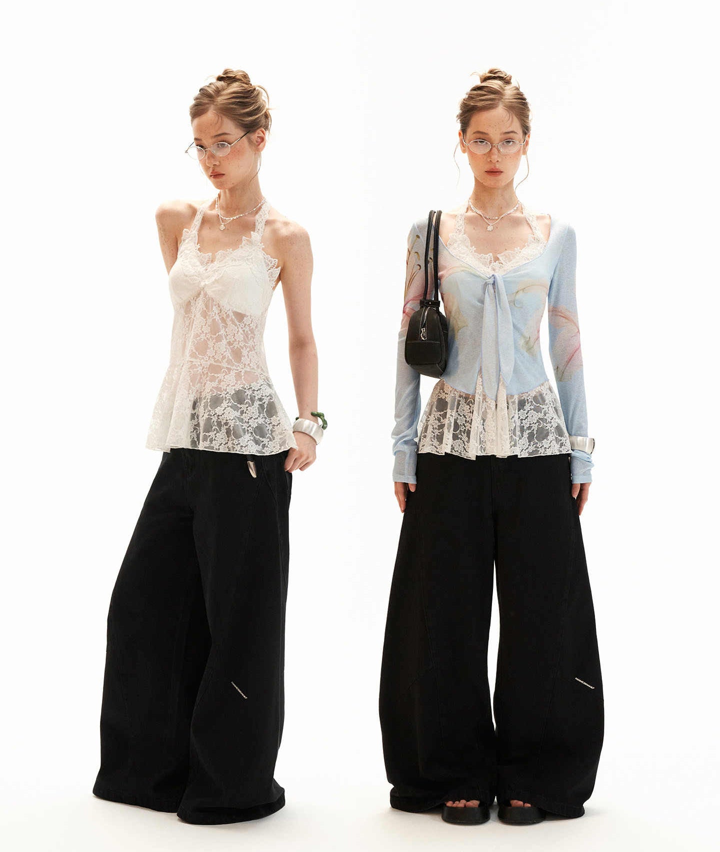 MAMC Sheer Bow Tie Long Sleeve Top