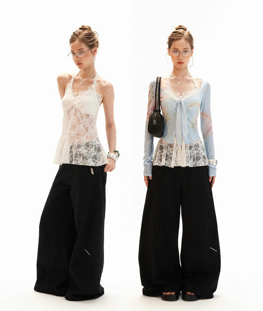 MAMC Sheer Bow Tie Long Sleeve Top