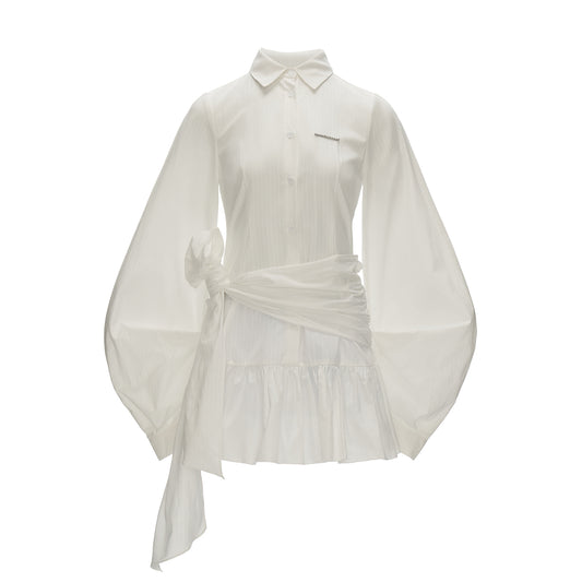 MAMC White Textured Bow Shirt Dress