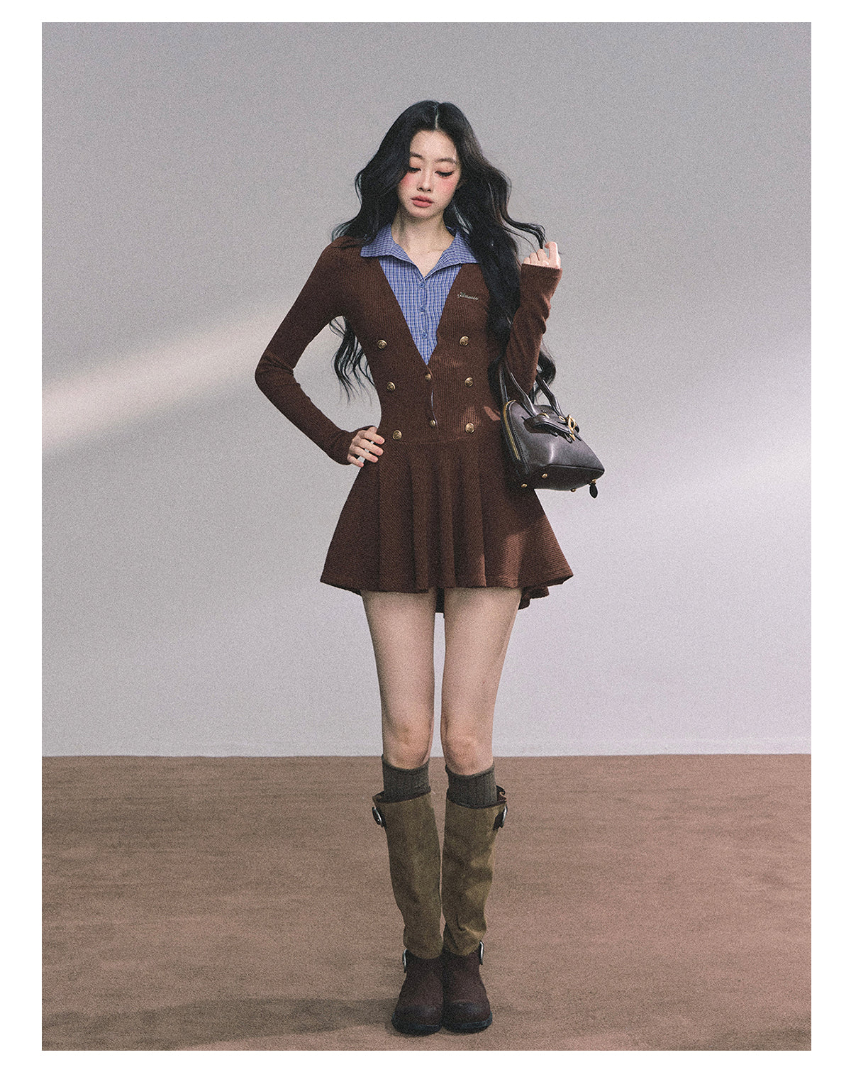 ShaoYeYan Soft Focus Autumn Fake Two-Layer Knit Dress