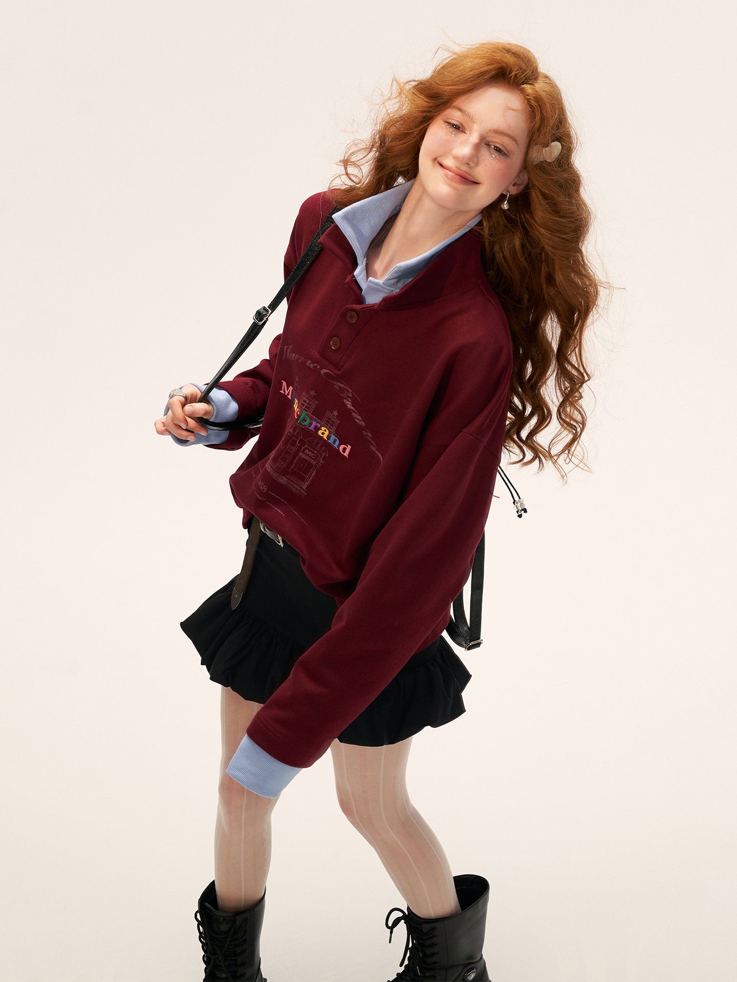 MAMC Fake Two-Layer Button Collar Polo Hoodie