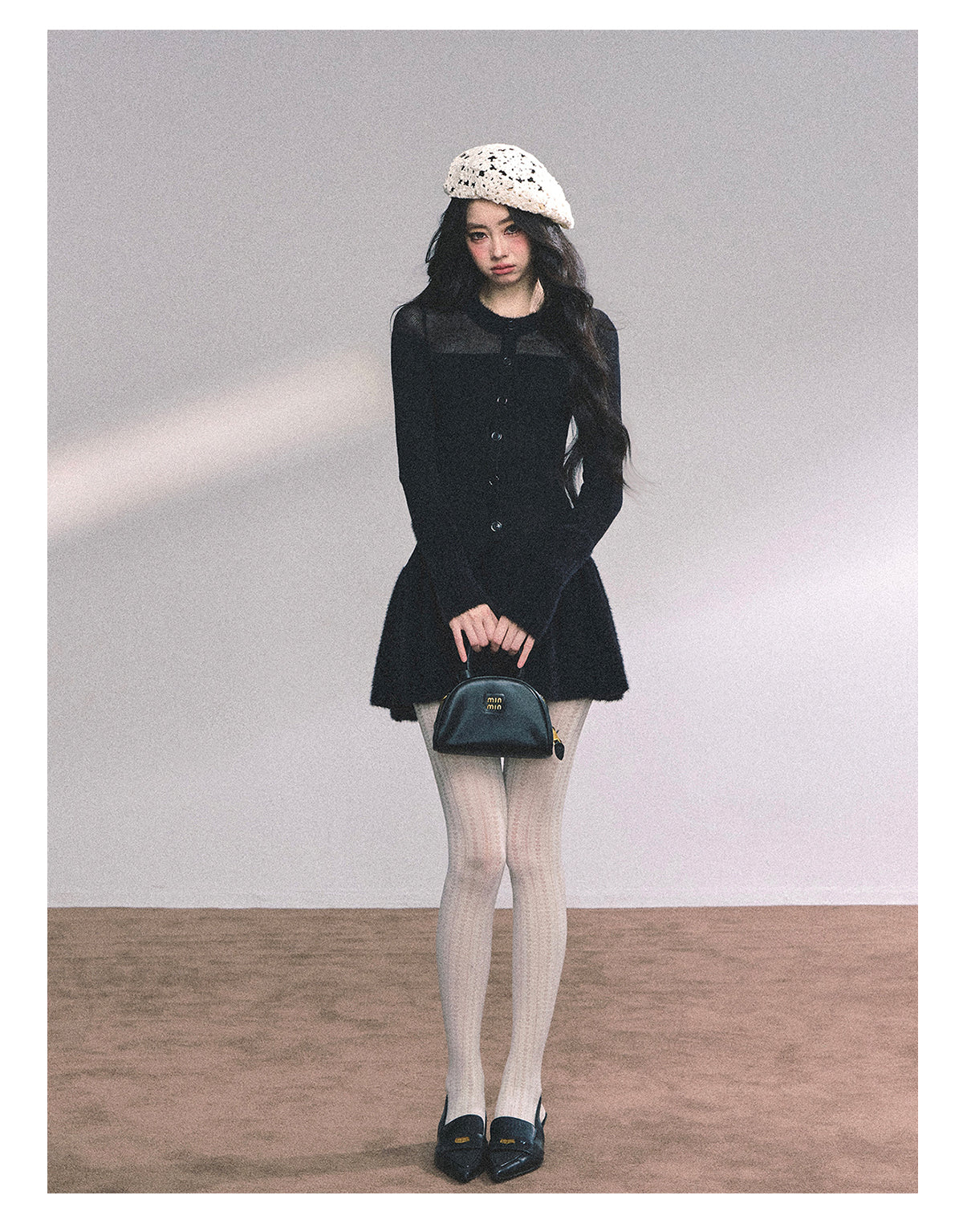 ShaoYeYan Wild Rena French Long Sleeve Black Knit Dress