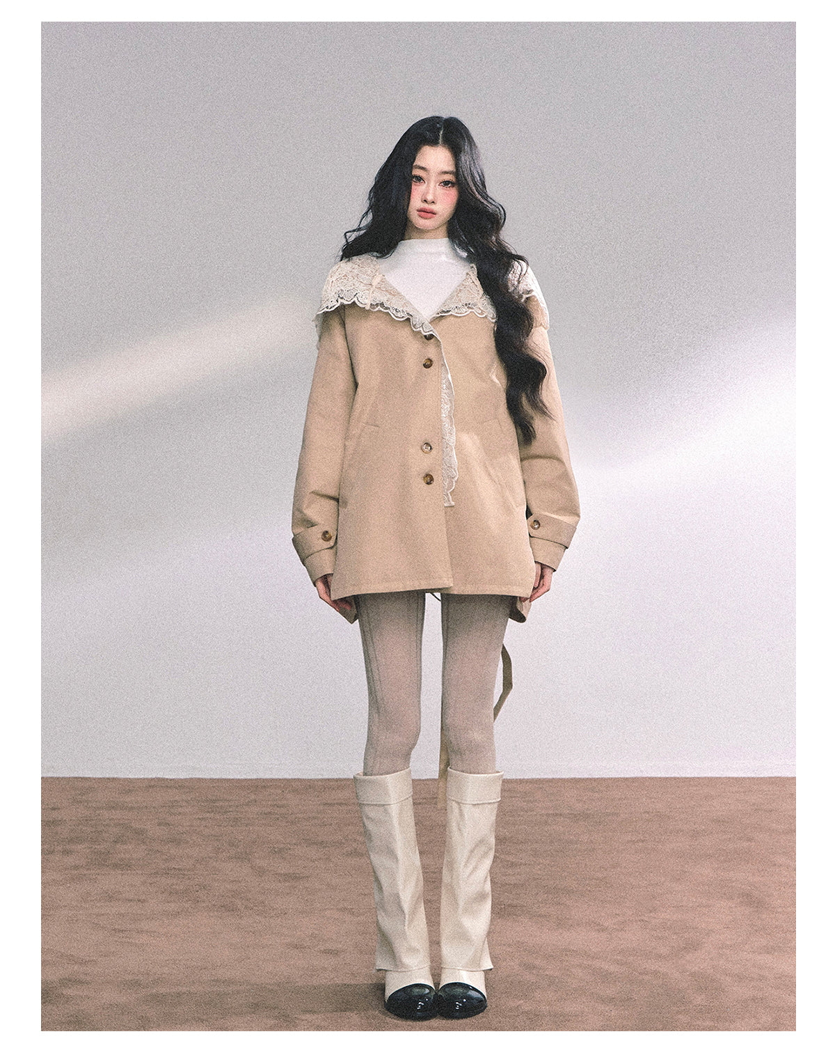 ShaoYeYan Verona Winter Loose Lace Hooded Trench Coat