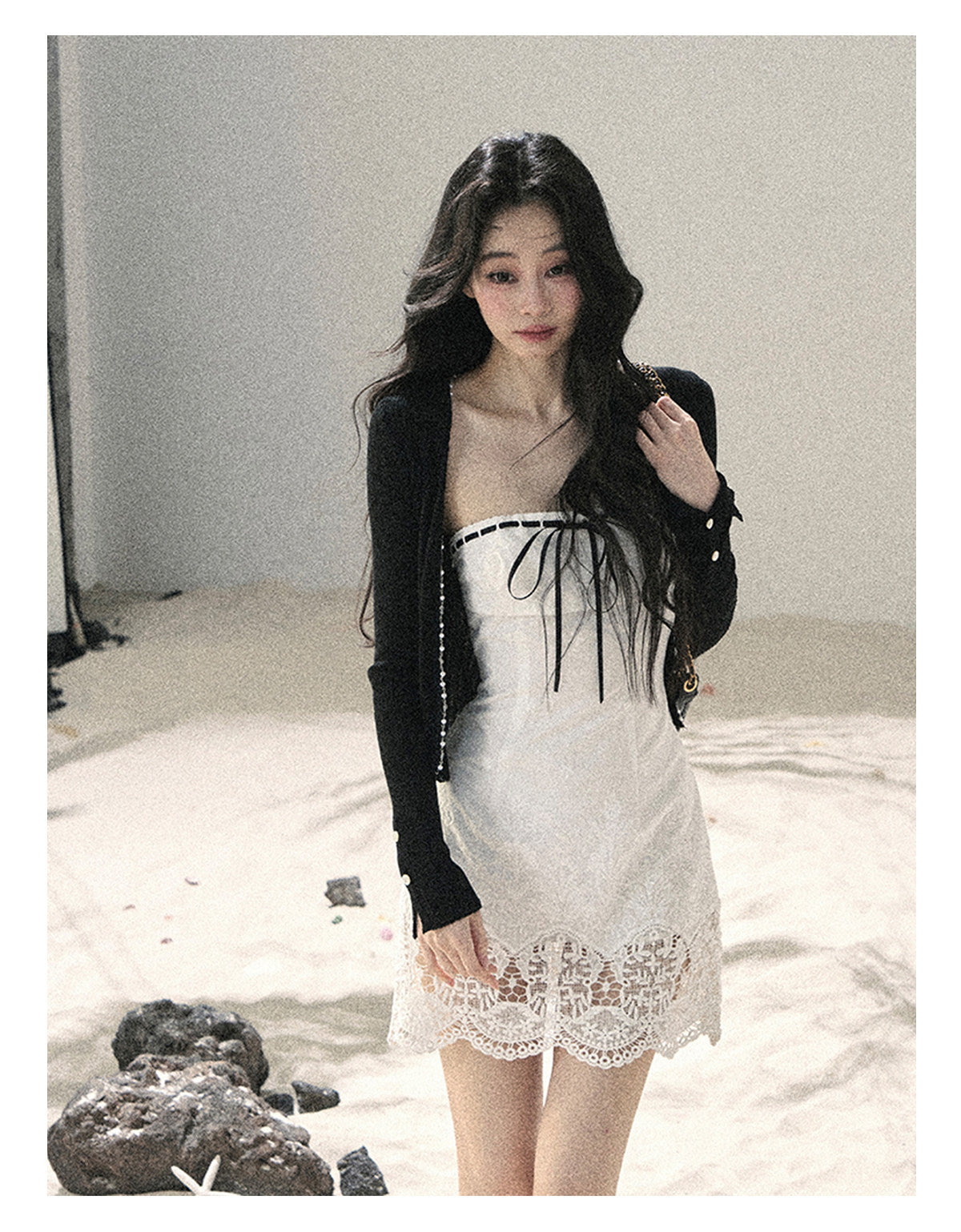 ShaoYeYan Aomalm Moonlight Weaves a Dream Off-Shoulder French Lace Dress