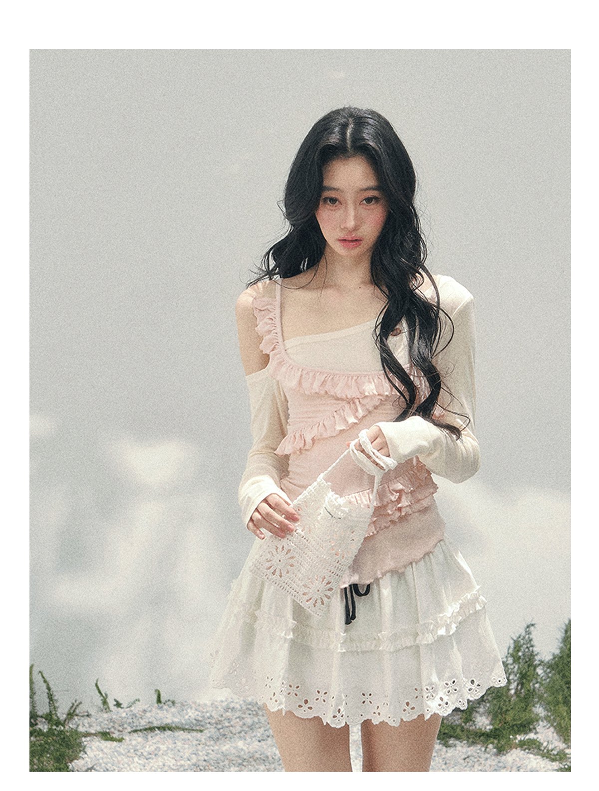 ShaoYeYan Aomalm Frosted Tenderness Fake Two-Layer Ruffle Top