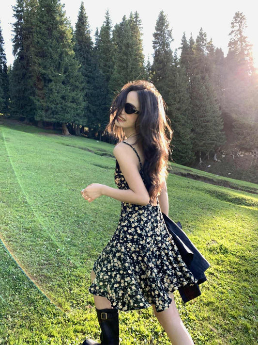 PUSUMEDE Floral Print V-Neck Sundress