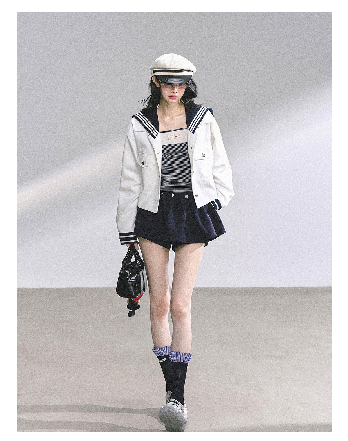 SHAOYEYAN Detachable Sailor Collar Denim Jacket (with detachable navy collar)