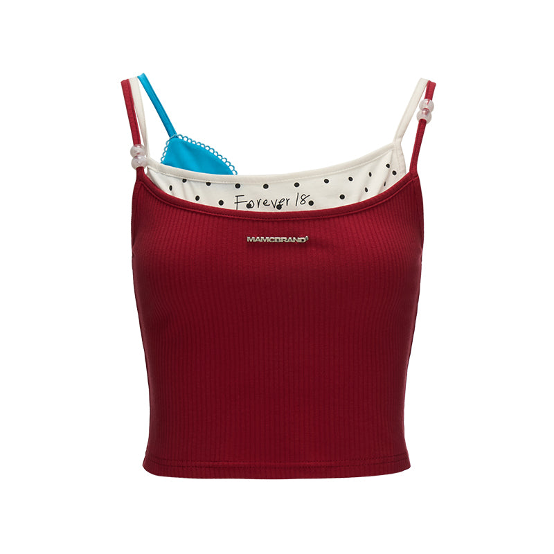 MAMC Polka Dot Layered Camisole & Striped Floral Mini Skirt