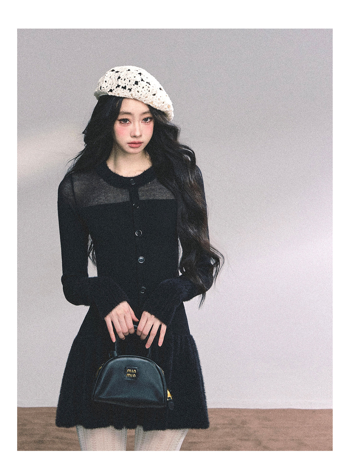 ShaoYeYan Wild Rena French Long Sleeve Black Knit Dress
