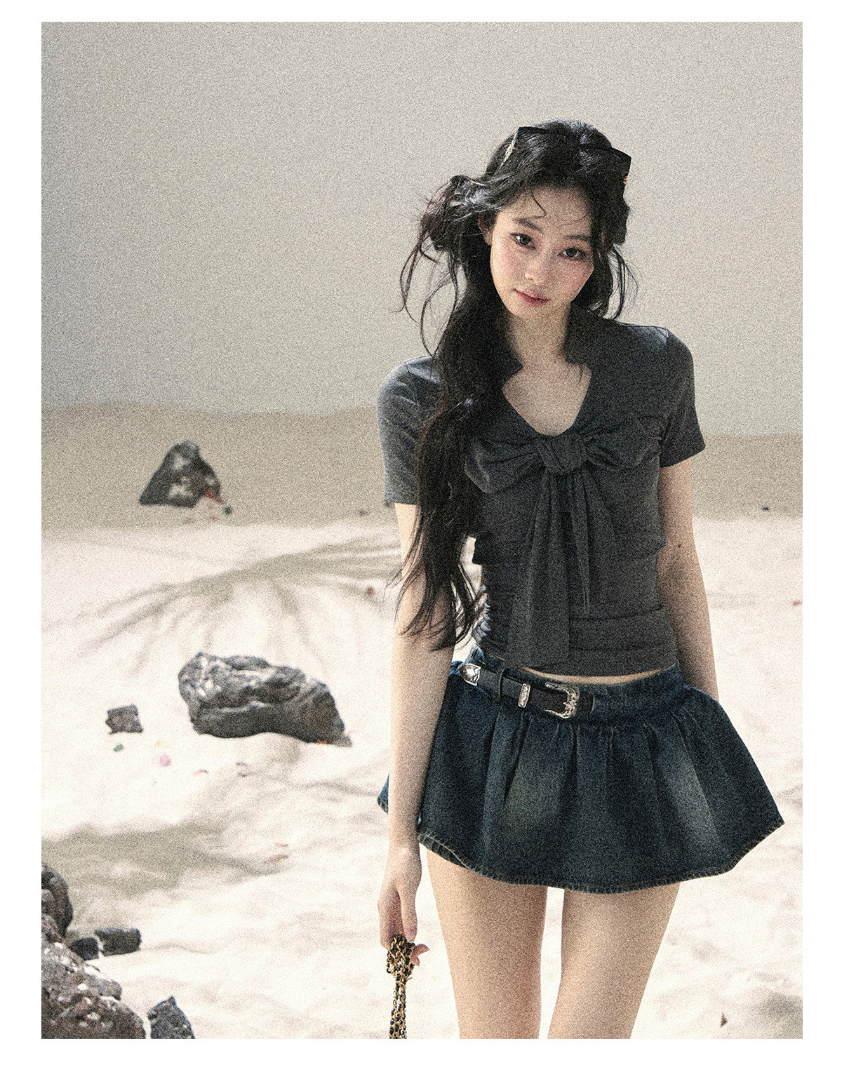 ShaoYeYan Aomalm Wind Brushes the Bow Korean V-Neck Crop Top
