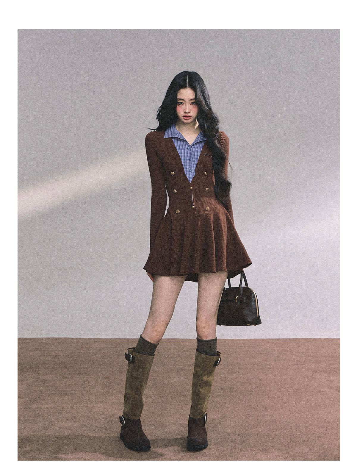 ShaoYeYan Soft Focus Autumn Fake Two-Layer Knit Dress