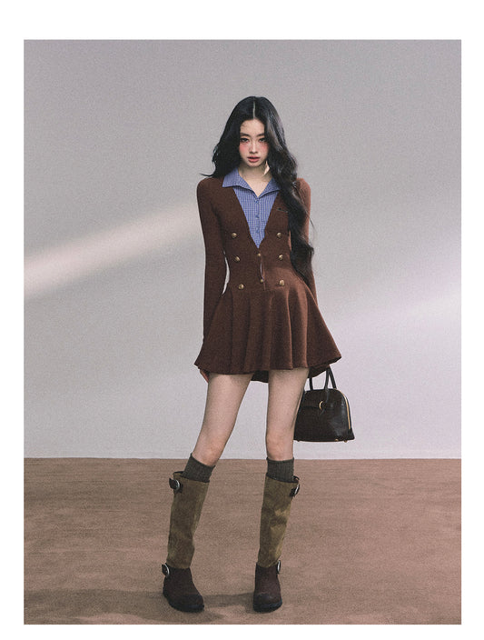 ShaoYeYan Soft Focus Autumn Fake Two-Layer Knit Dress