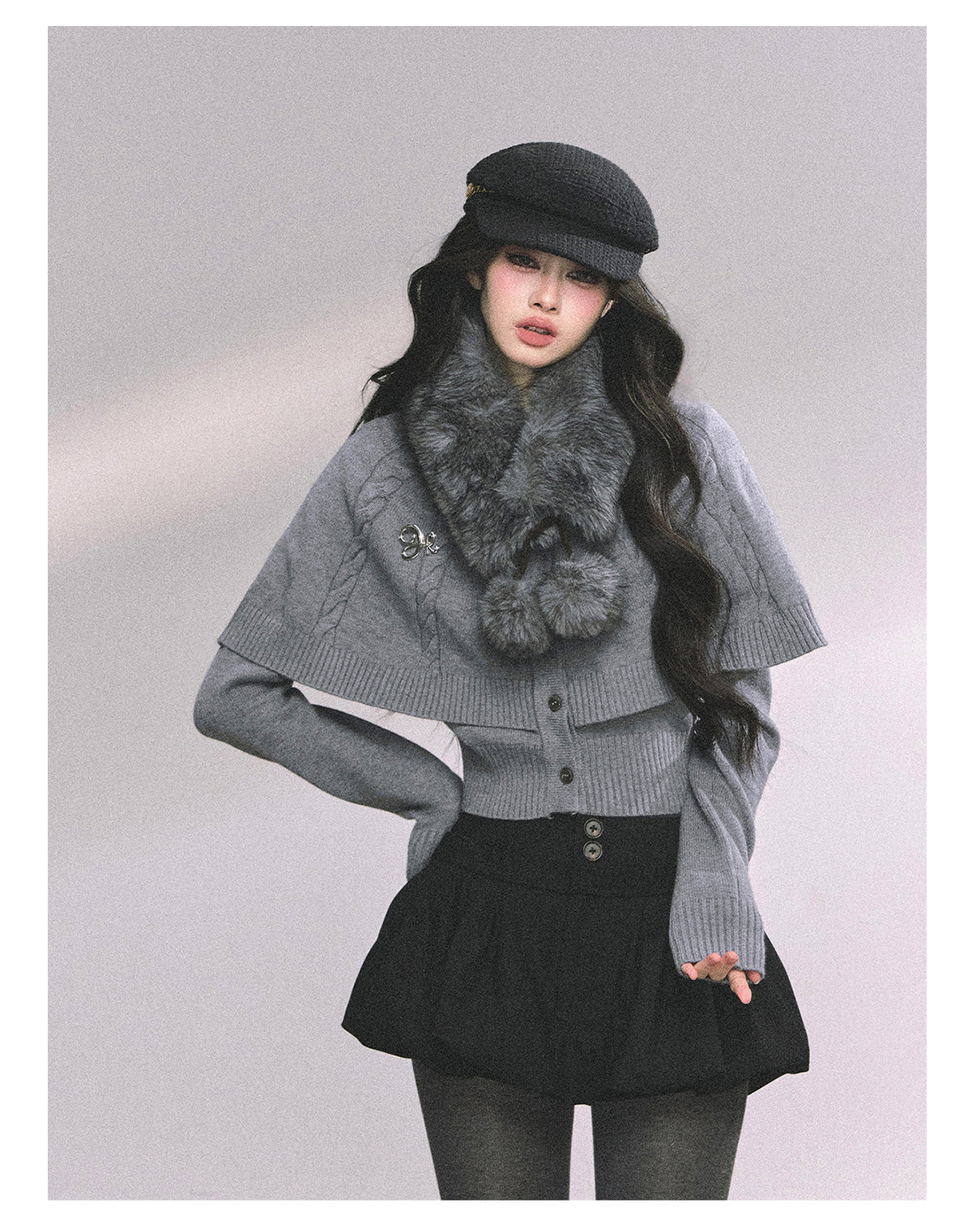 ShaoYeYan Miss Daisy American Knit Cable Cape Sweater