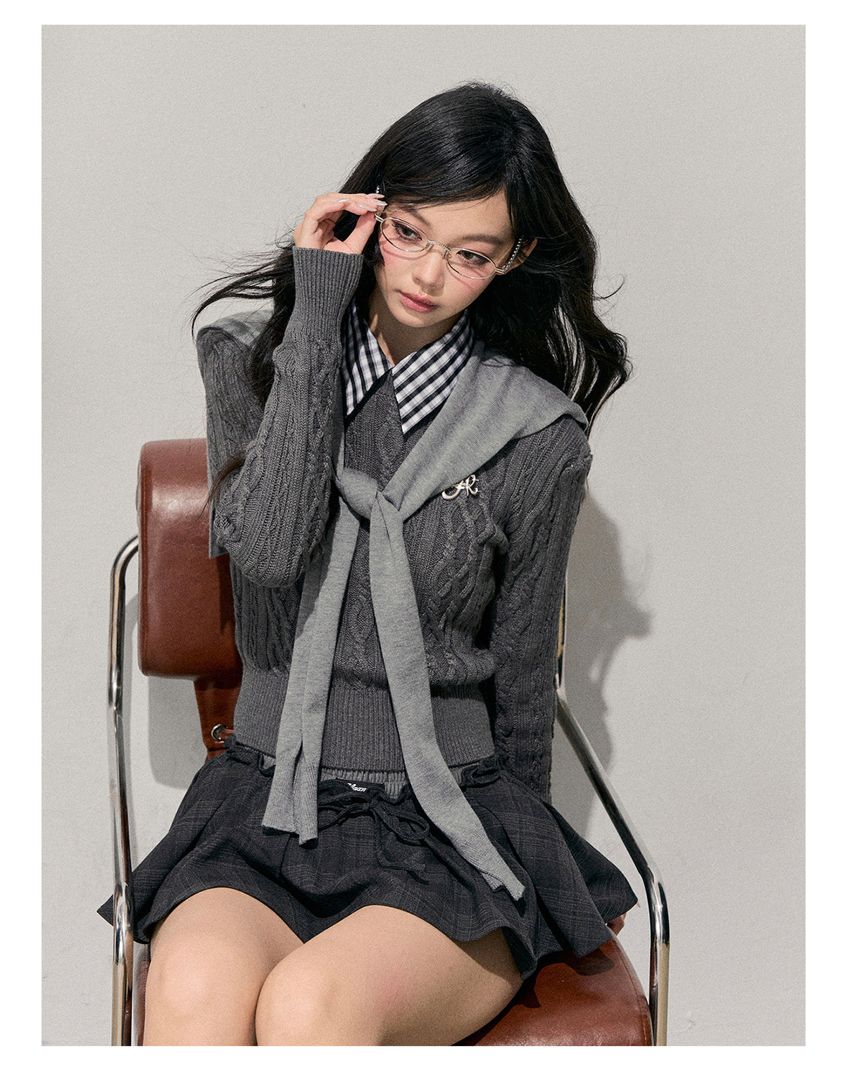 ShaoYeYan Aomalm Unfinished Poem Cable Plaid Sweater