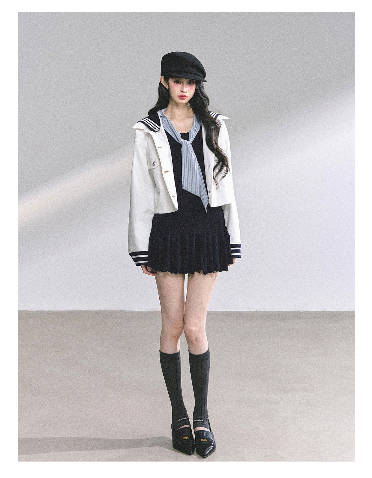 SHAOYEYAN Detachable Sailor Collar Denim Jacket (with detachable navy collar)