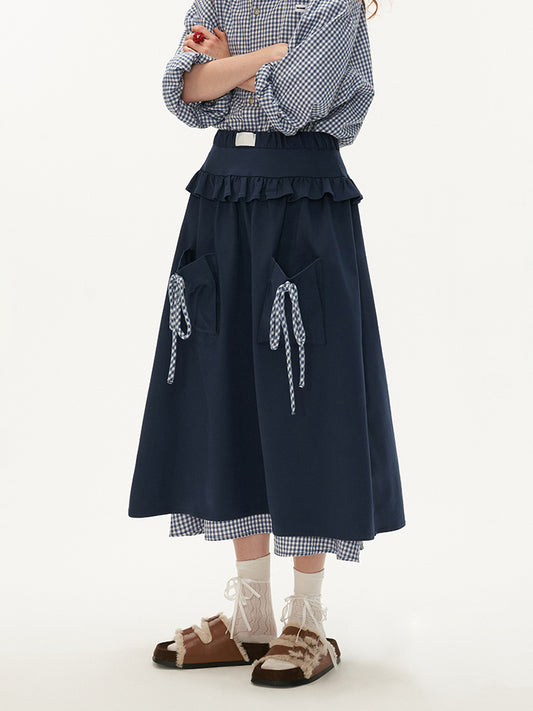 MAMC Plaid Bow-Trim Wrap Skirt