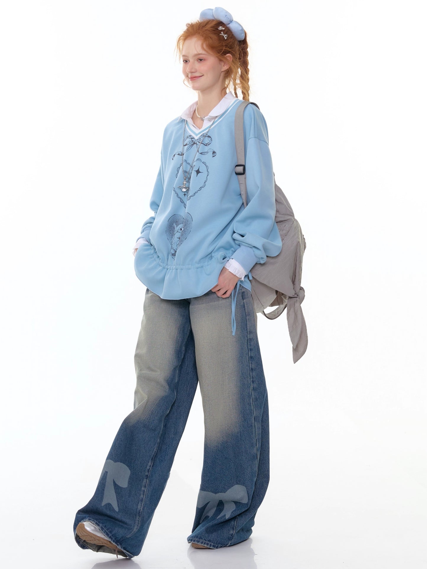 ZiziFei Bow-Print Denim Pants
