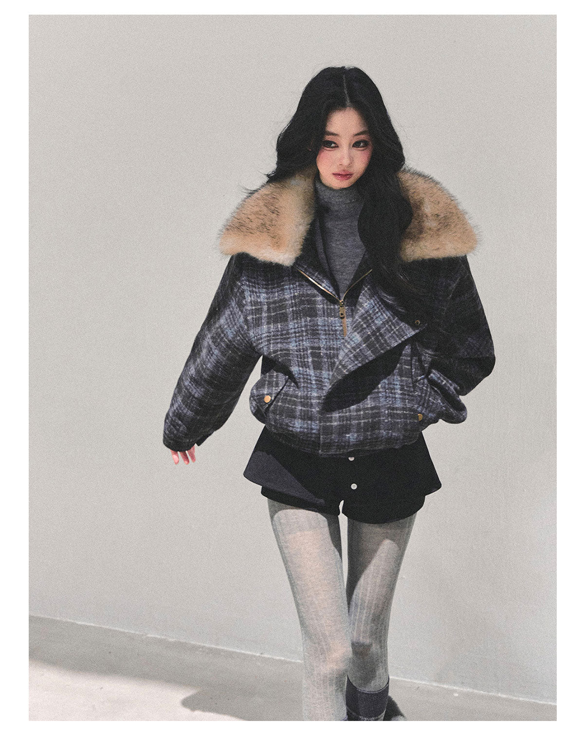 ShaoYeYan She's Less Gorgeous Than Fireworks Plaid Padded Coat