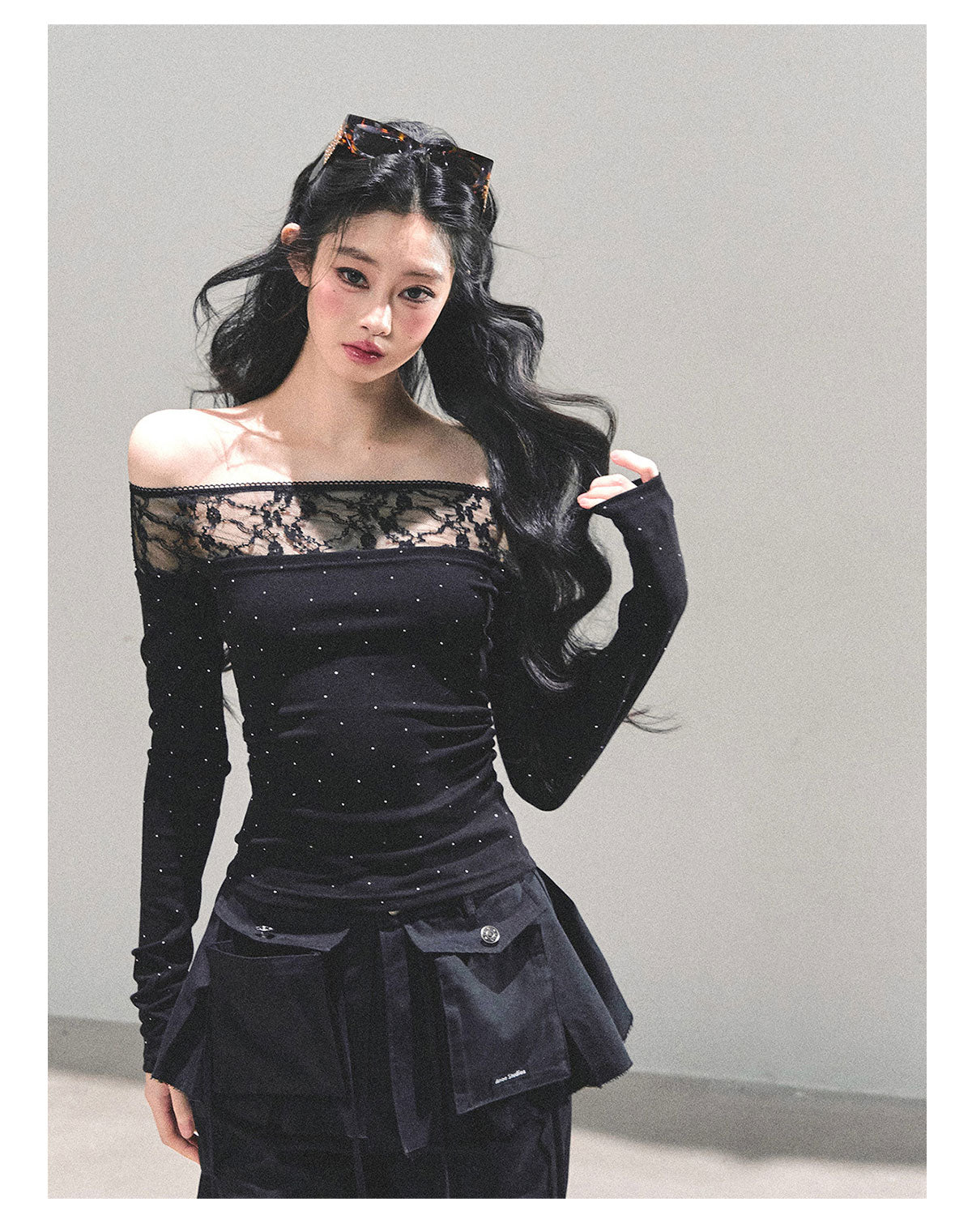 ShaoYeYan Blank Warmth Off-Shoulder Long Sleeve T-Shirt