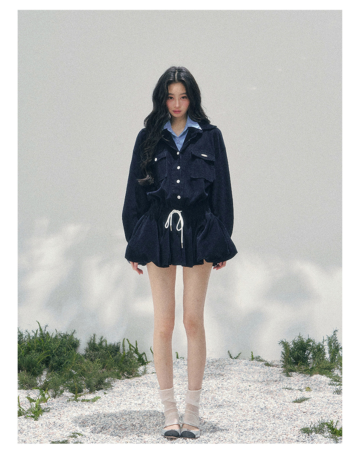 ShaoYeYan Aomalm Brewer Academy Fake Two-Layer Corduroy Dress