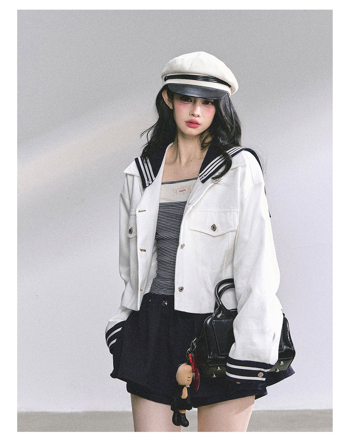 SHAOYEYAN Detachable Sailor Collar Denim Jacket (with detachable navy collar)