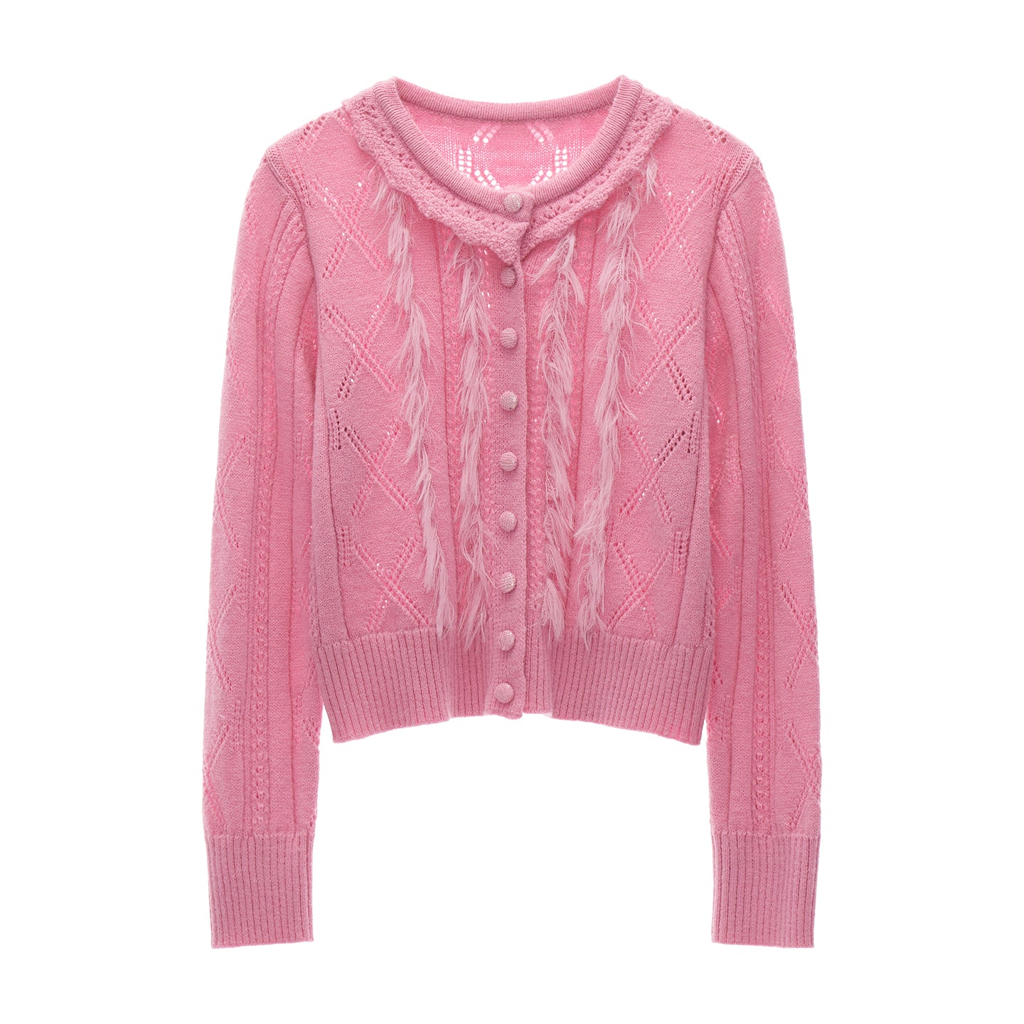 MAMC Hollow-Out Peter Pan Collar Knit Cardigan