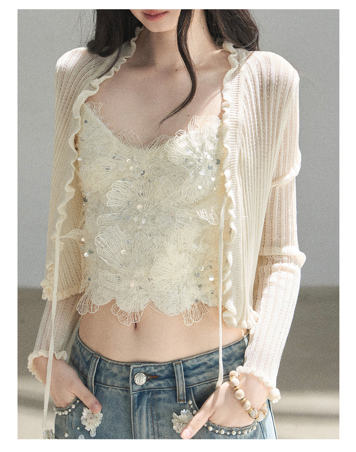 ShaoYeYan Aomalm Waiting for a Passing Breeze French Lace Cami Set (free size)