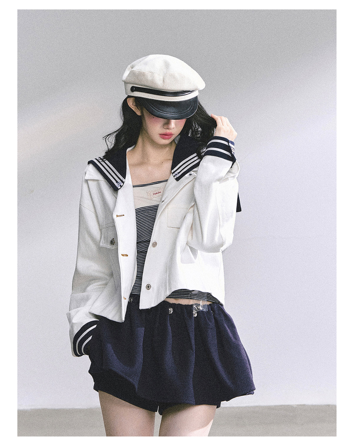 SHAOYEYAN Detachable Sailor Collar Denim Jacket (with detachable navy collar)