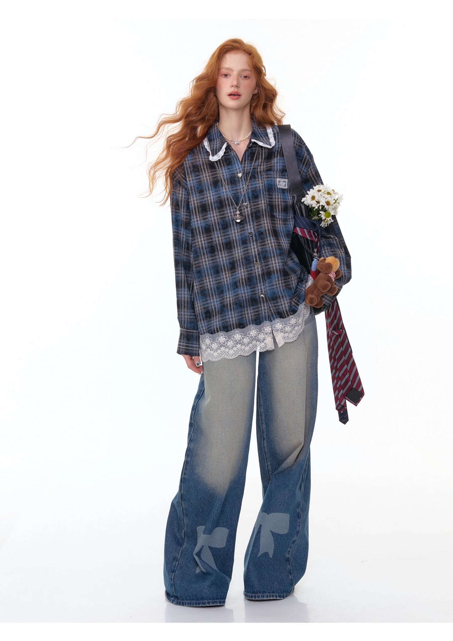 ZiziFei Bow-Print Denim Pants