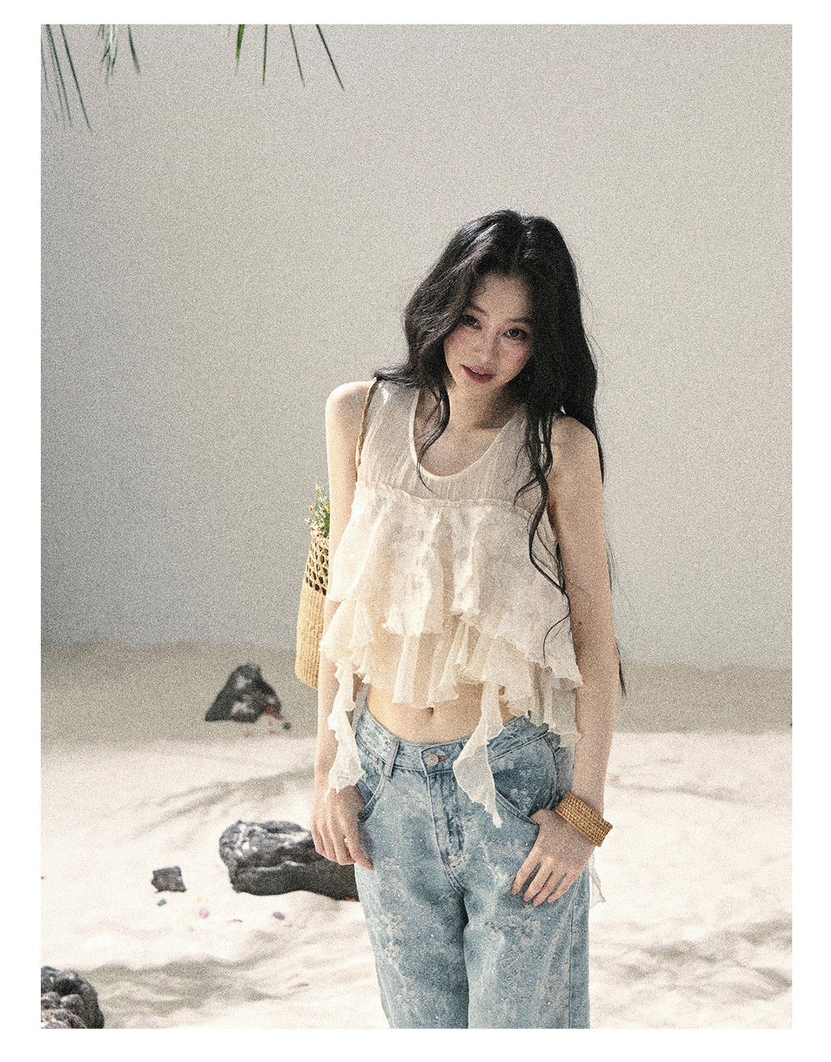 ShaoYeYan Aomalm Moonlight Flows Across the Lake French Chiffon Mesh Top