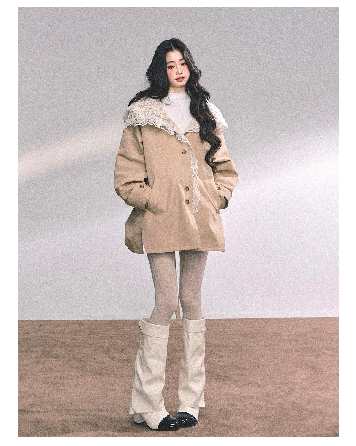 ShaoYeYan Verona Winter Loose Lace Hooded Trench Coat