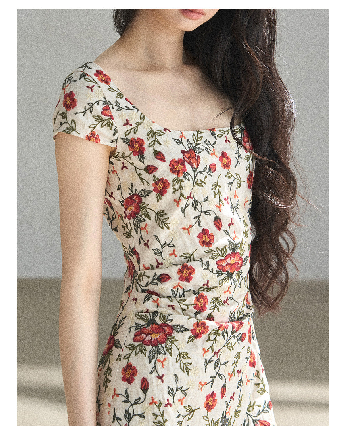 ShaoYeYan Aomalm Rose's Back Garden French Vacation Embroidered Floral Dress