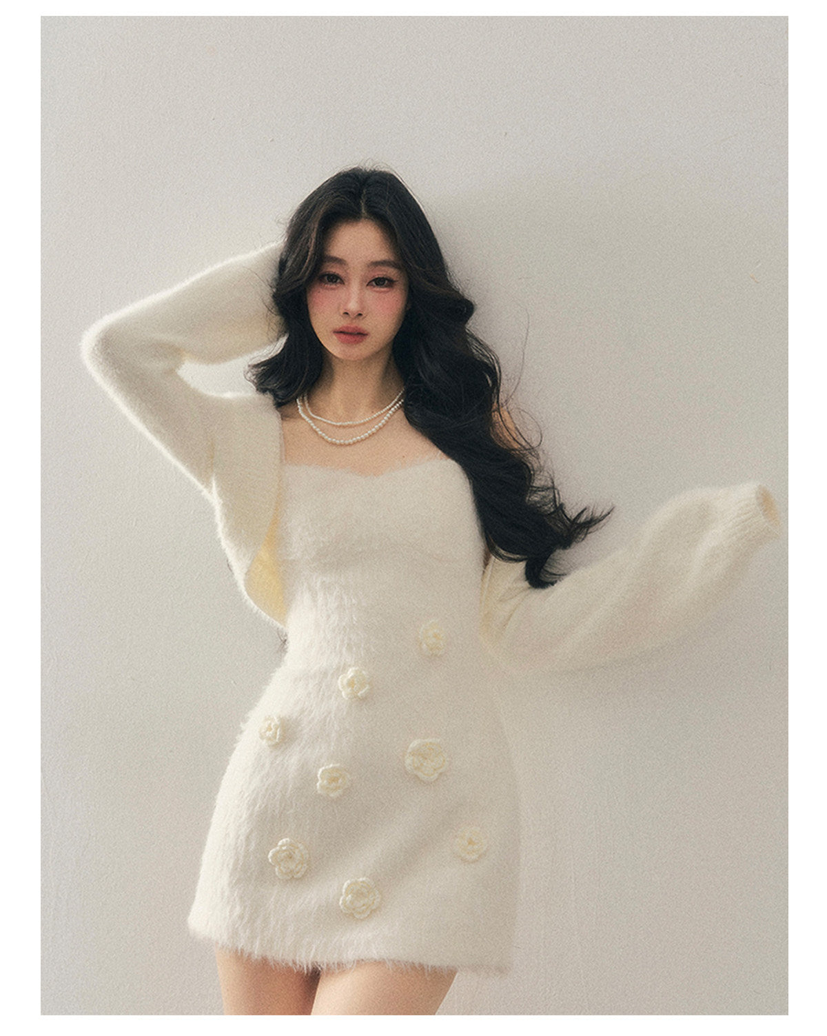 ShaoYeYan Aomalm She Shatters the Frost French 3D Flower Dress