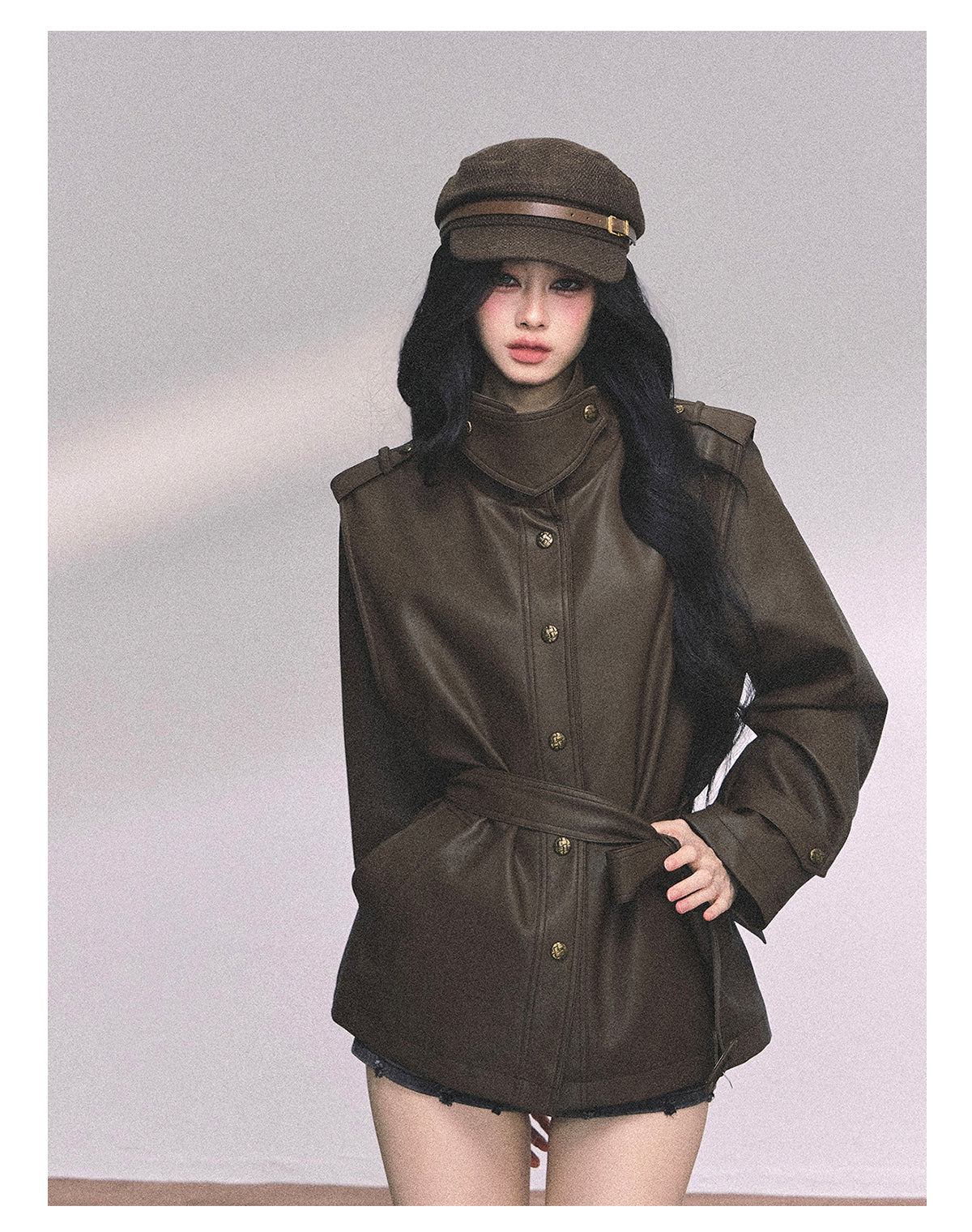 ShaoYeYan UK Time Zone Loose Fit Biker PU Leather Jacket