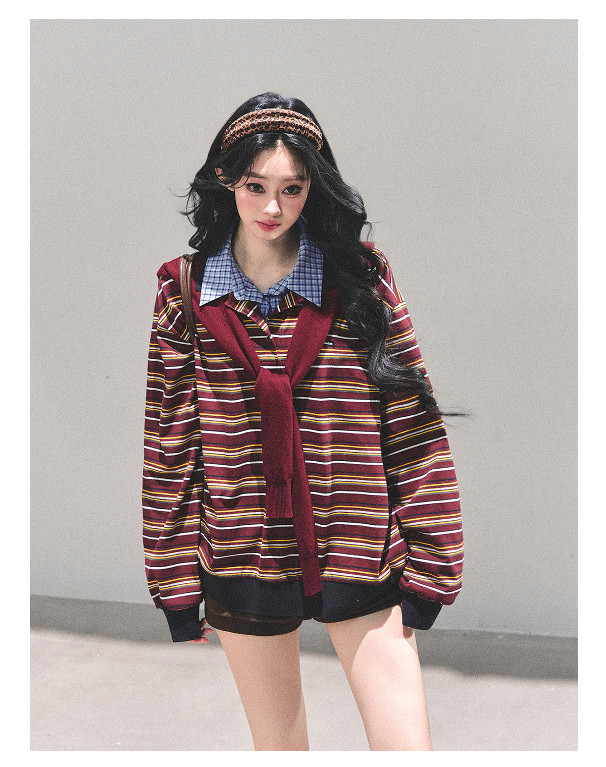 ShaoYeYan Fake Two-Layer Striped Polo Collar T-Shirt