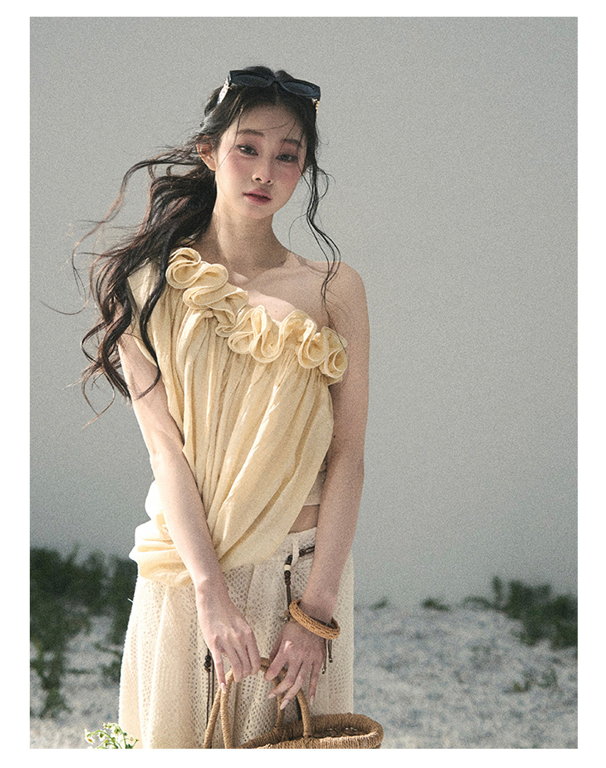 ShaoYeYan Aomalm Late Spring Where Flowers Fall French Off-Shoulder Ruffle Top