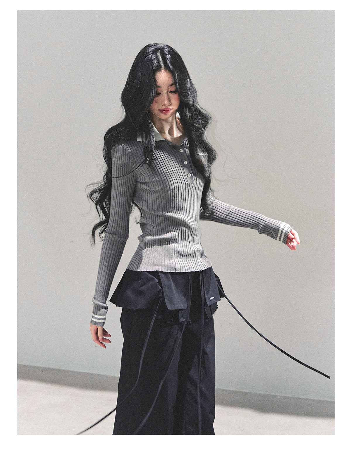 ShaoYeYan Wendy's Letter Long Sleeve Polo Knit Sweater