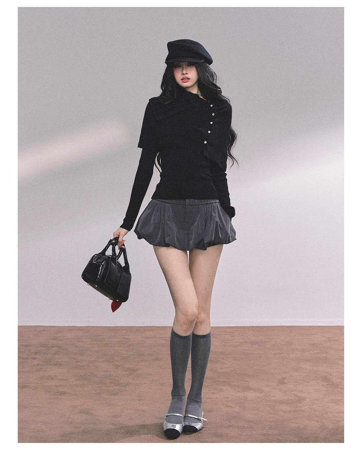 ShaoYeYan Noblewoman Waist-Defining Long Sleeve Knit Top