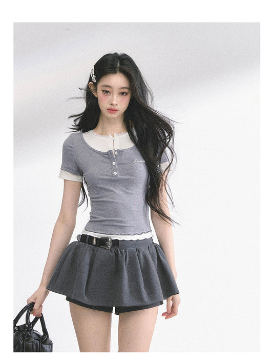 SHAOYEYAN Liliana Fake Two-Piece Lace T-Shirt
