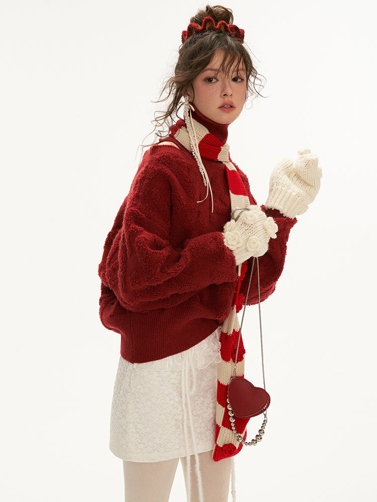 MAMC Off-Shoulder Embroidered Sweater