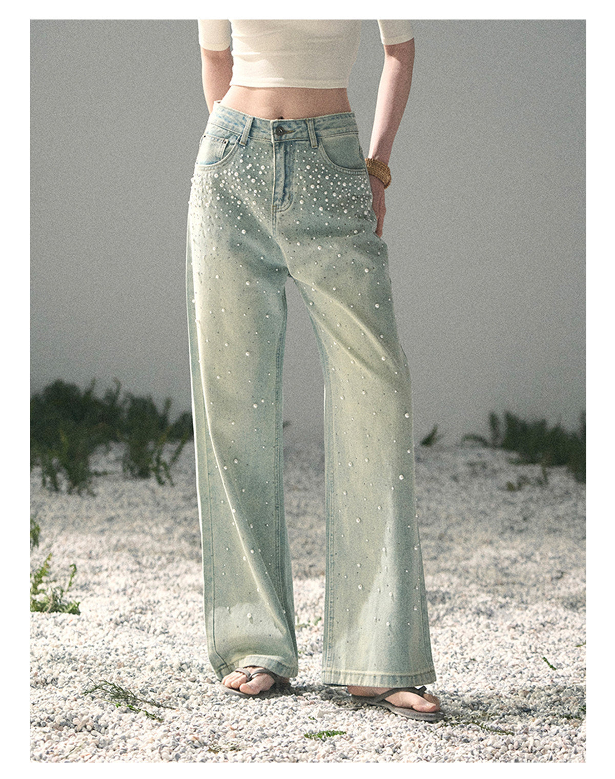 ShaoYeYan Aomalm Blue Note Stardust Embellished Straight Jeans