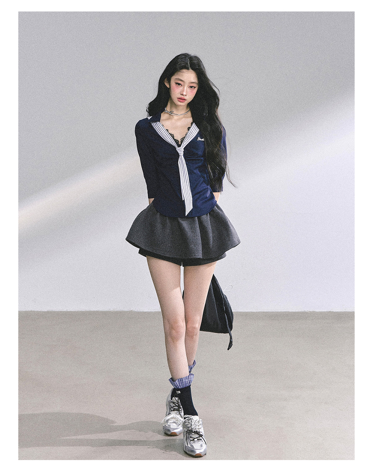 SHAOYEYAN American Waist-Defining Lace Stripe Shirt