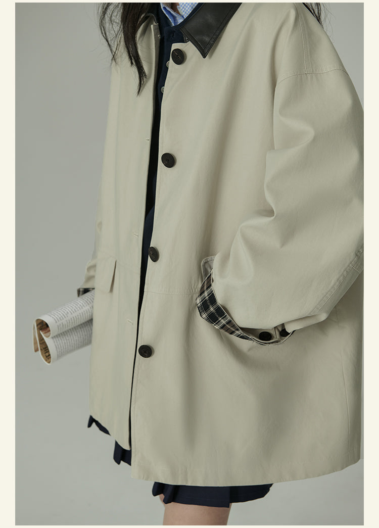 HAVERICE Retro Old Letters Trench Coat