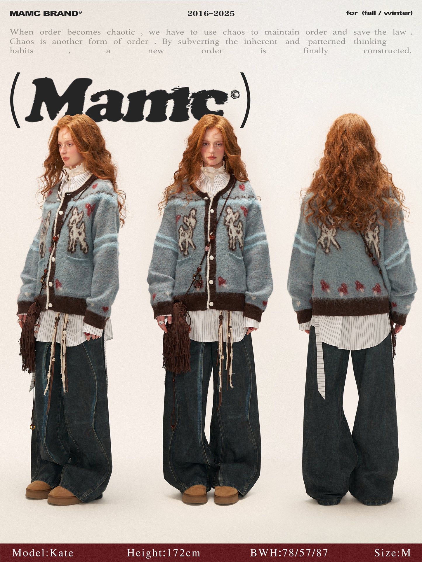 MAMC Cute Butterfly Deer Print Knit Cardigan