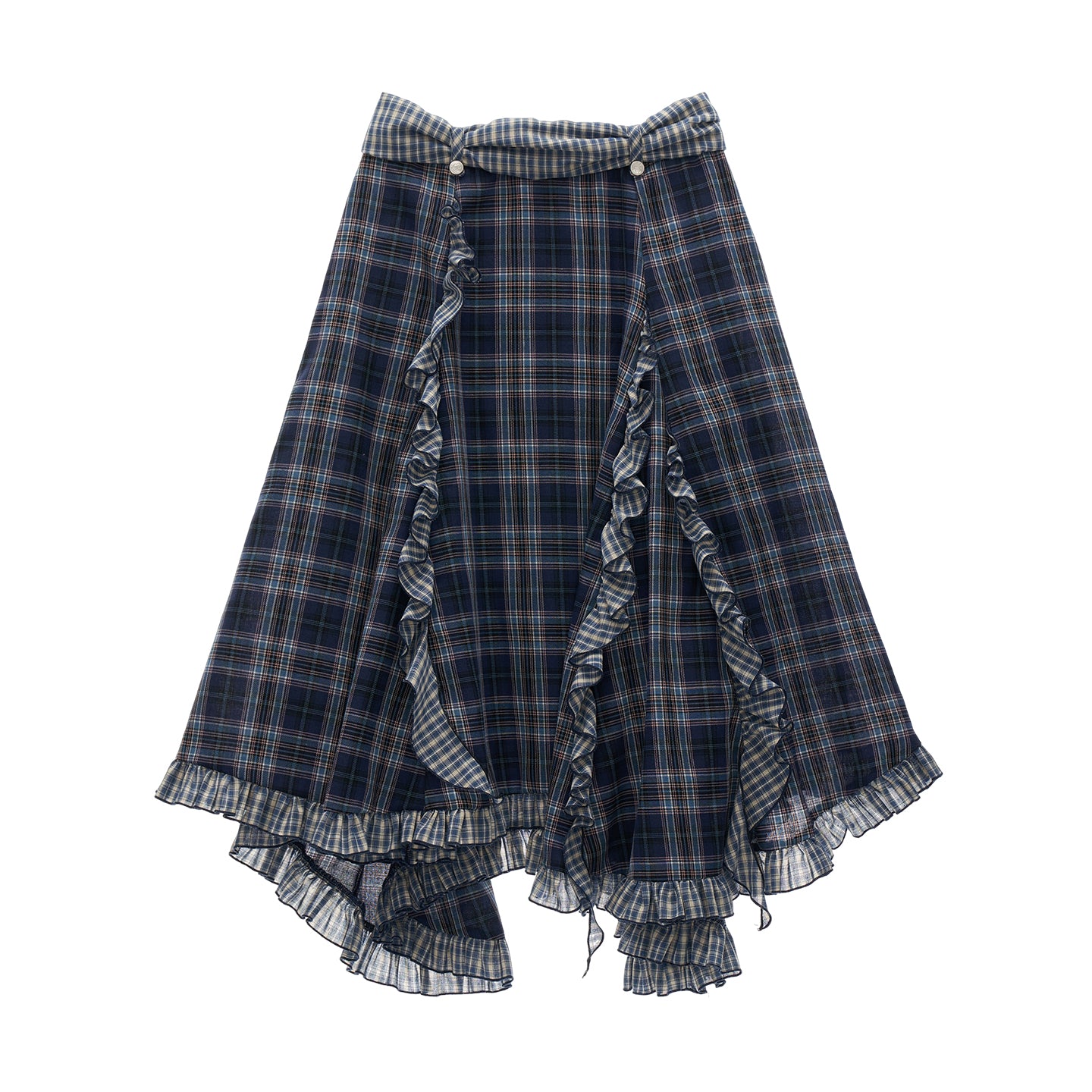 MAMC Asymmetrical Ruffle Hem Plaid Skirt