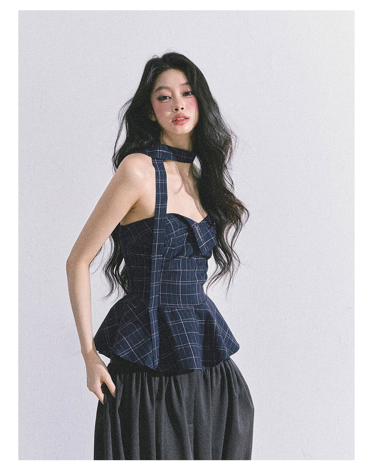 ShaoYeYan Blue Rhythm American Style Plaid Crop Top
